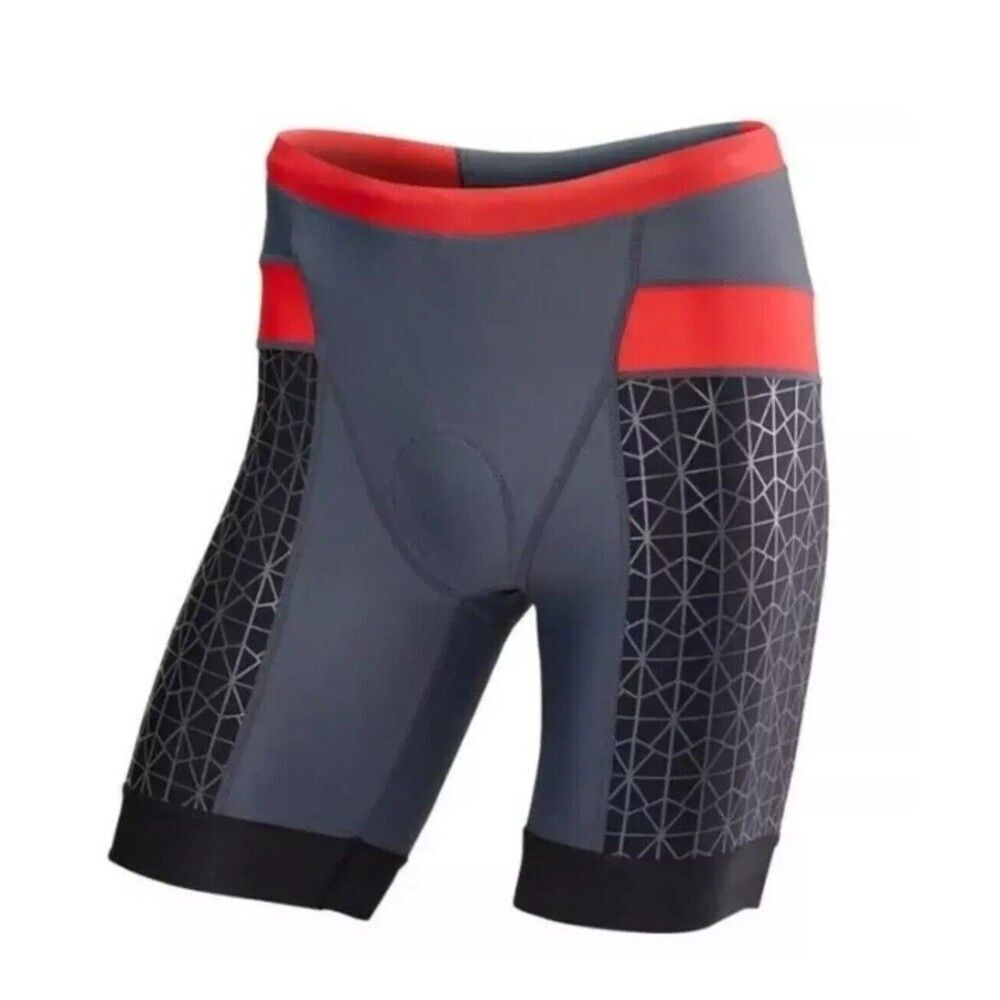 TYR Men's Male Padded Competitor 7" Tri Swim Shorts Gray/Red NEW $70, Size XS
